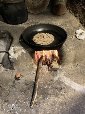 Roti in the making (on fire)  at Welle Gedara Homestay & Cooking in Weligama