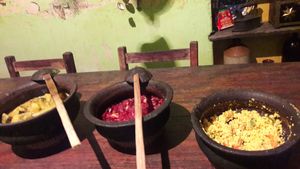 Pumpkin curry with beetroot salad and coconut sambol at Welle Gedara Homestay & Cooking in Weligama