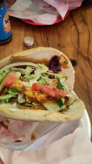 Seitan Döner with spicy and sesame sauce at Olive Tree in Leipzig