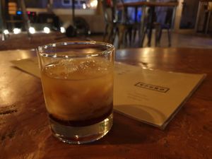 Cocktail with vegan Bailey's at Apuro Vegan Bar in Porto