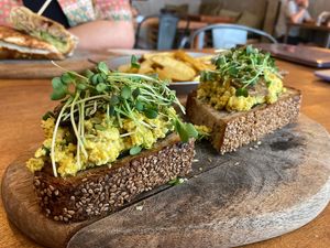 Scrambled Toast  at Apuro Vegan Bar in Porto