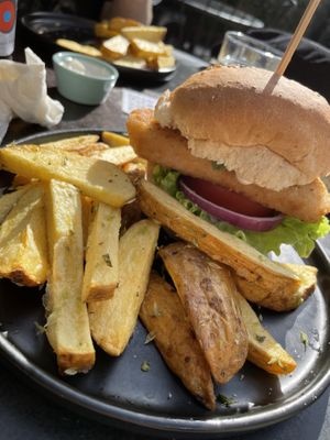 ‘Fish’ burger -  highly recommend!  at Apuro Vegan Bar in Porto