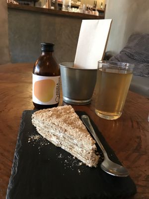 Bolo do bolacha and ginger kombucha  at Apuro Vegan Bar in Porto