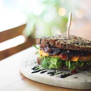 Schnitzel toast at Apuro Vegan Bar in Porto