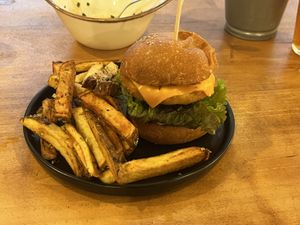 No chicken burger  at Apuro Vegan Bar in Porto