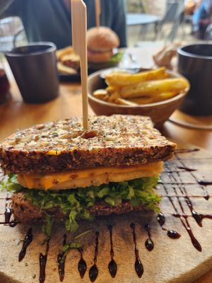 Schnitzel toastie at Apuro Vegan Bar in Porto