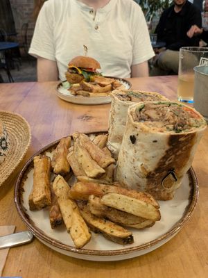 "Evil" burrito and chips at Apuro Vegan Bar in Porto