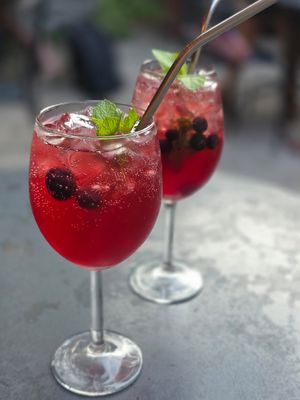 Prosecco sangria at Apuro Vegan Bar in Porto