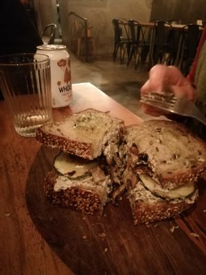 Tofu & mushroom sandwich at Apuro Vegan Bar in Porto