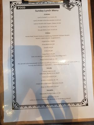 Sunday menu at Ivy House in Sunderland