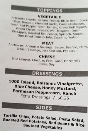 Pizza menu at Barley's Taproom & Pizzeria in Spindale