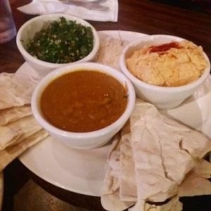 hummus, daal, pita, taboulleh at Joe Vinny & Bronsons Bohemian Cafe in El Paso