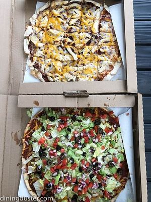 **We added our own toppings to the Taco Pizza at home at Jake's Stadium Pizza in Mankato