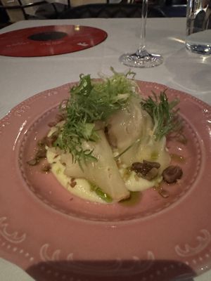 Braised celery in a celery cream and apple sauce   at Klaus K in Helsinki