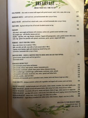 Menu at Nireas Healthy Haven in Palolem