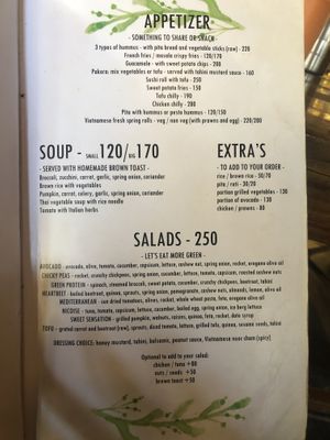 Menu at Nireas Healthy Haven in Palolem