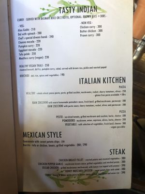 Menu at Nireas Healthy Haven in Palolem