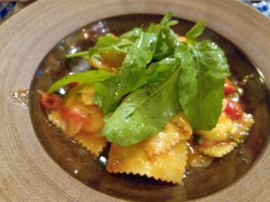 Handmade ravioli with vegan cheese at Glória Bistrô in Ouro Preto