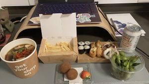 Vegan bundle and shitaki mushroom ramen with sides at YO! Sushi in Cheltenham