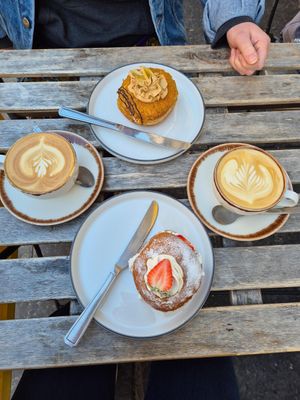 Biscoff and banana and strawberry and cream donuts at Perk Cafe in Inverness