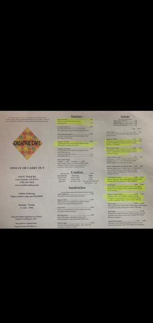 Vegan options (or could be made vegan) at Creative Cafe in Casa Grande