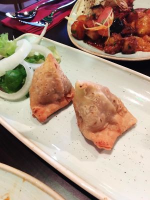 Hand made vegan Samos  at Popadom in Chatham