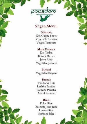New vegan menu!!! at Popadom in Chatham