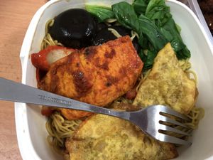 Wanton noodle with spicy tofu add-on  at Jiak Zhey 吃斋 - White Sands in East Singapore