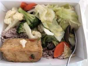 Packed from Food Panda. 3 sides plus rice  at Jiak Zhey 吃斋 - White Sands in East Singapore