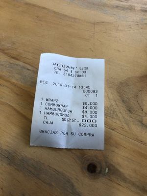 Precio para 2 personas at Vegan'us Cocina Feliz - Puente Aranda in Bogota