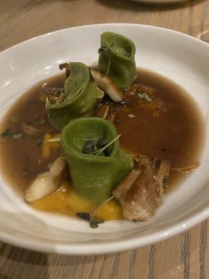 Service 4 (mushroom tortellini)  at L'Orygine in Quebec