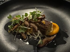 2nd course: broccoli seitan with squash   at L'Orygine in Quebec