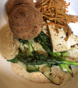 From the spring 2019 brunch menu- the vegan breakfast sandwich (GF) at L'Orygine in Quebec