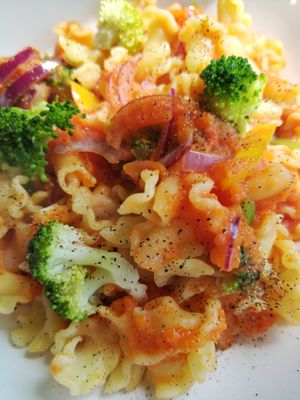 Beautiful vegan option with veggies at The Pasta Shop in Darlington