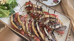 Veggie toast on vegan whole meal baguette bread  at Kidoce in Armacao De Pera