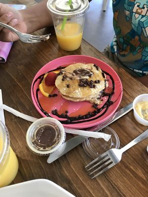Kid size vegan pancakes  at Revelations Cafe in Lutz