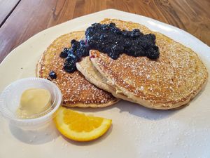 Blueberry vegan pancakes at Revelations Cafe in Lutz