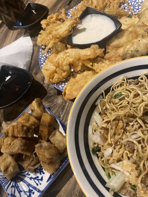 Bagnet, mushroom tempuras, pancit  at Cosmic - Poblacion in Makati