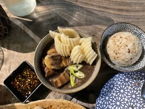 beanuguan with vegan bagnet and chili garlic rice  at Cosmic - Poblacion in Makati