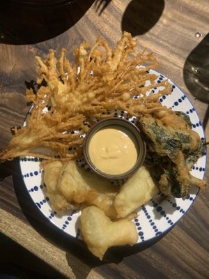 Sampler platter with enoki mushroom, nori seaweed, king mushroom with sirracha mayo! So good!  at Cosmic - Poblacion in Makati