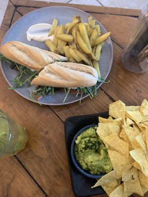 Vegan Sandwich & Nachos with Avocado Dip & Salsa Starter   at Laundry Lounge in Sagres