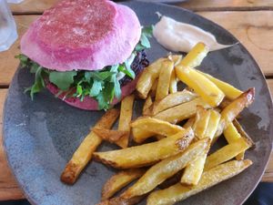 Really good vegan burger at Laundry Lounge in Sagres