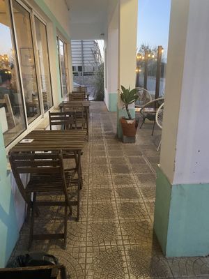 Outside terrace  at Laundry Lounge in Sagres