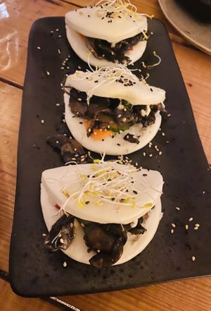 Vegan bao buns  at Laundry Lounge in Sagres