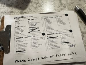 You fill out your choices   at freshii in Niagara Falls