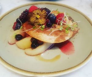 Berry and apple vegan pancakes at Grön Kafé in Leeds