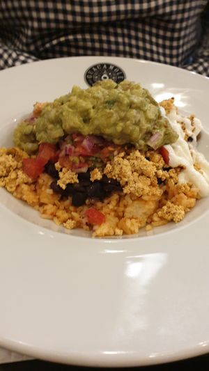 Tofu burrito bowl with guacamole at Guacamole Gourmet Mexican Grill in Lisbon