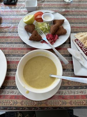 Lentil soup and falafel   at Abou Tayssir in Tangier