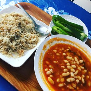 White beans with vermicelli rice  at Abou Tayssir in Tangier