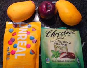Vegan chocolates, plum, and honey mangoes at Whole Foods Market in Naples